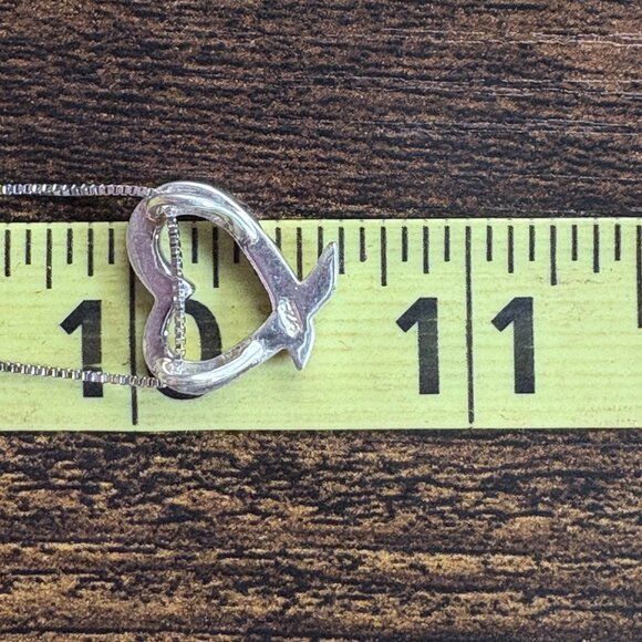 VTG Sterling Silver 925 Open Heart Slide Pendant Necklace Size 18" Length - Picture 12 of 15